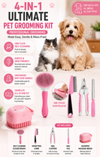 4-in-1 Ultimate Pet Grooming Kit &amp; Self-Cleaning Slicker Brush