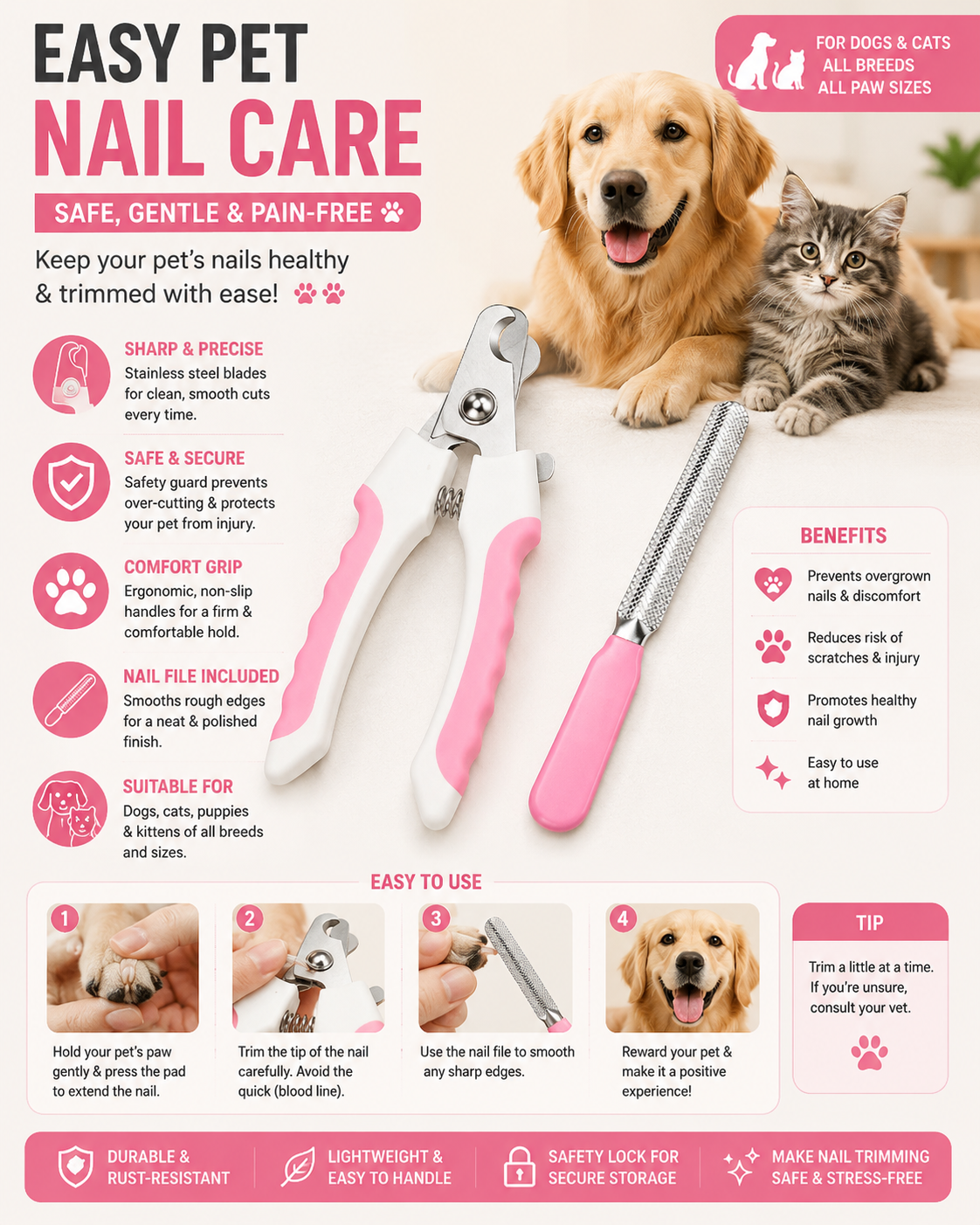 4-in-1 Ultimate Pet Grooming Kit &amp; Self-Cleaning Slicker Brush
